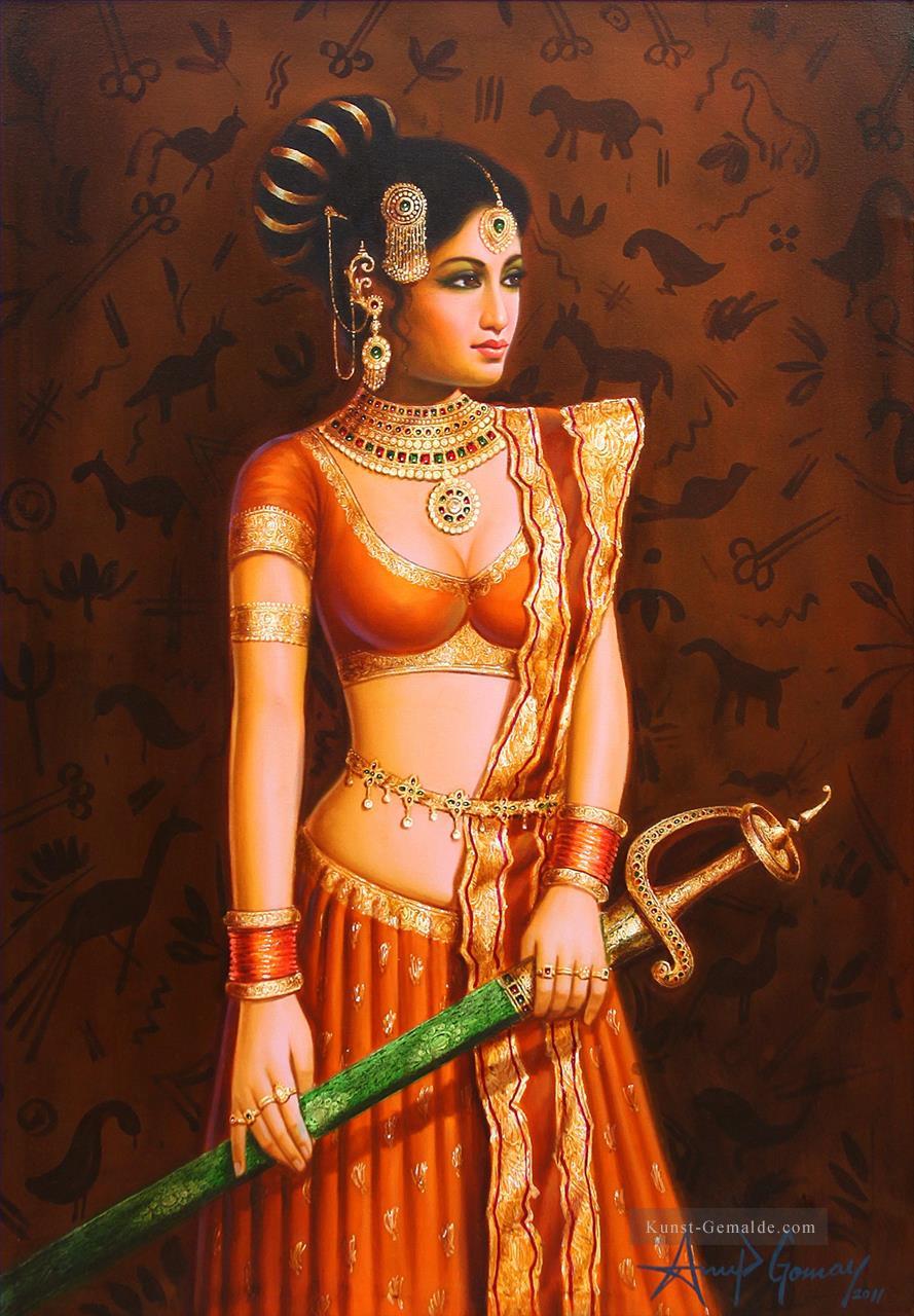 Die Dame mit dem Schwert Indien Ölgemälde